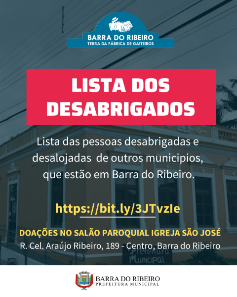 Lista de desabrigados de Barra do Ribeiro