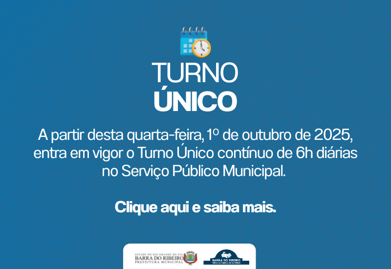 Município adota turno único de 6 horas no serviço público a partir de 1 de outub
