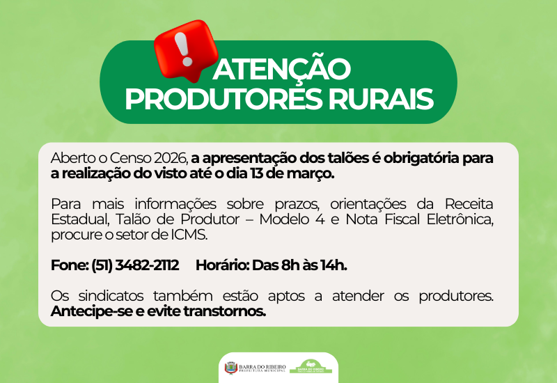 ATENÇÃO PRODUTORES RURAIS