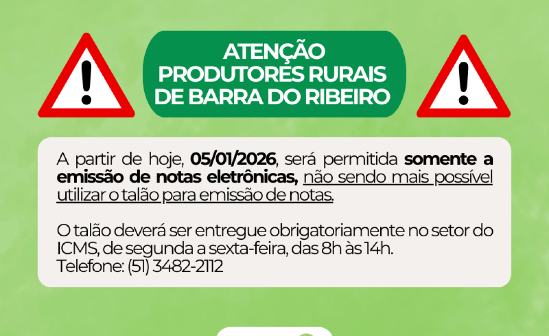 Atenção Produtores Rurais de Barra do Ribeiro!