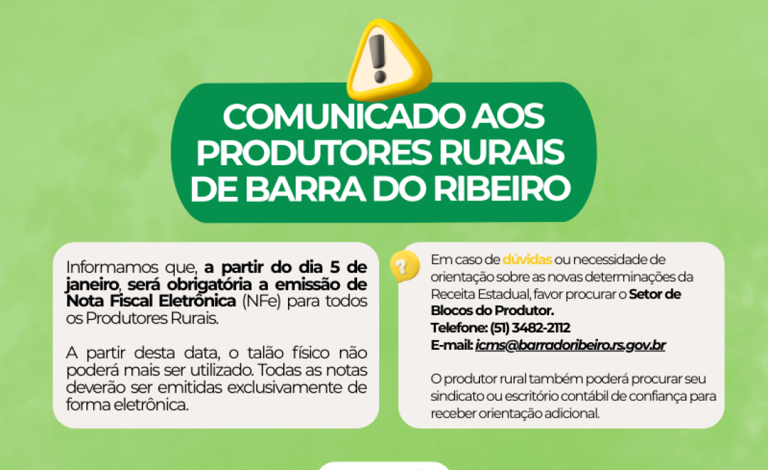 A partir de hoje, dia 5 de janeiro de 2026, será obrigatória a emissão de Nota Fiscal Eletrô...