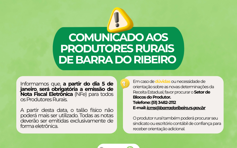 A partir de hoje, dia 5 de janeiro de 2026, será obrigatória a emissão de Nota Fiscal Eletrônica (NFe) para todos os Pro