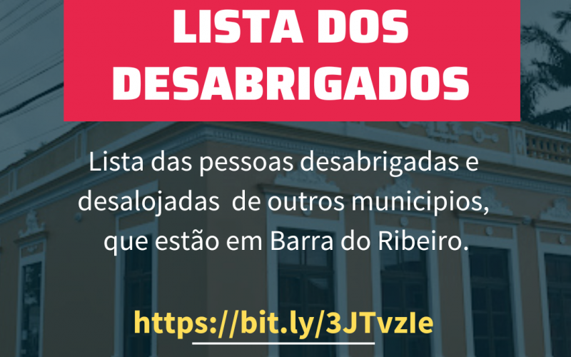 Lista de desabrigados de Barra do Ribeiro
